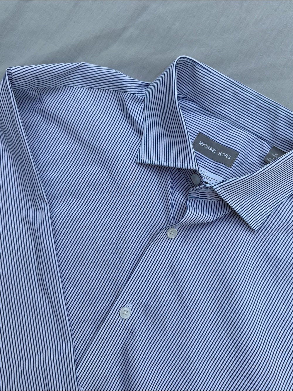 Michael Kors Men’s Navy and White Striped Dress Shirt size L (16 34/35)